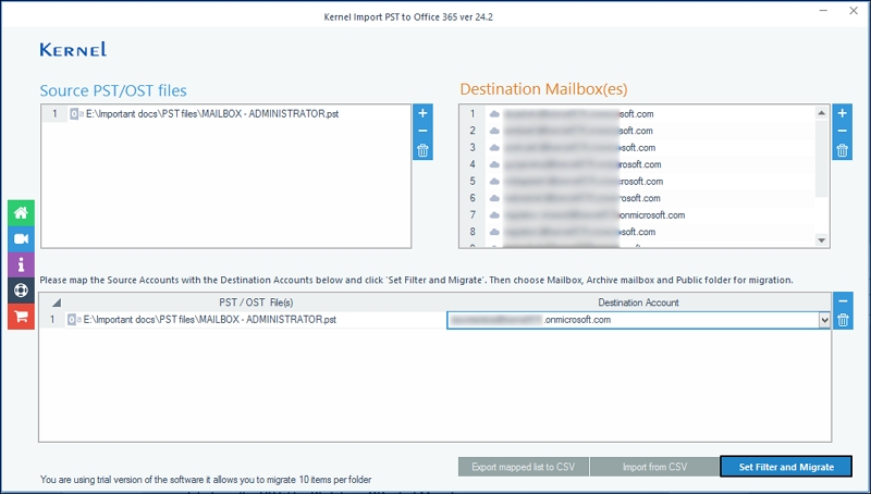 Map the source account with the destination account